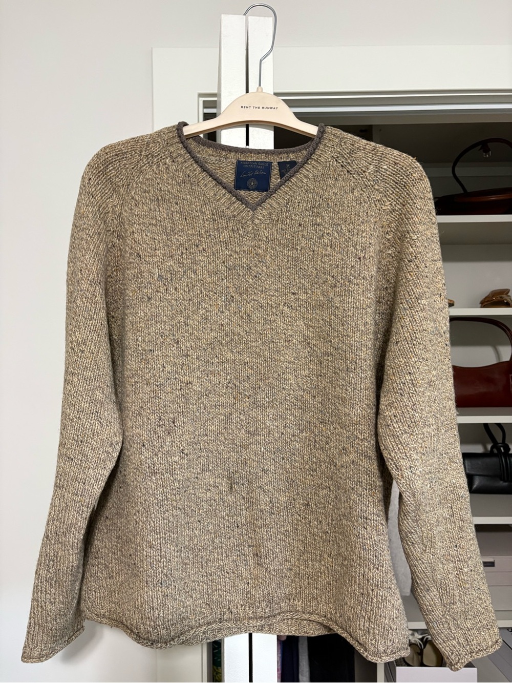 VINTAGE Men's American Eagle V-Neck Brown 100% Wool Sweater